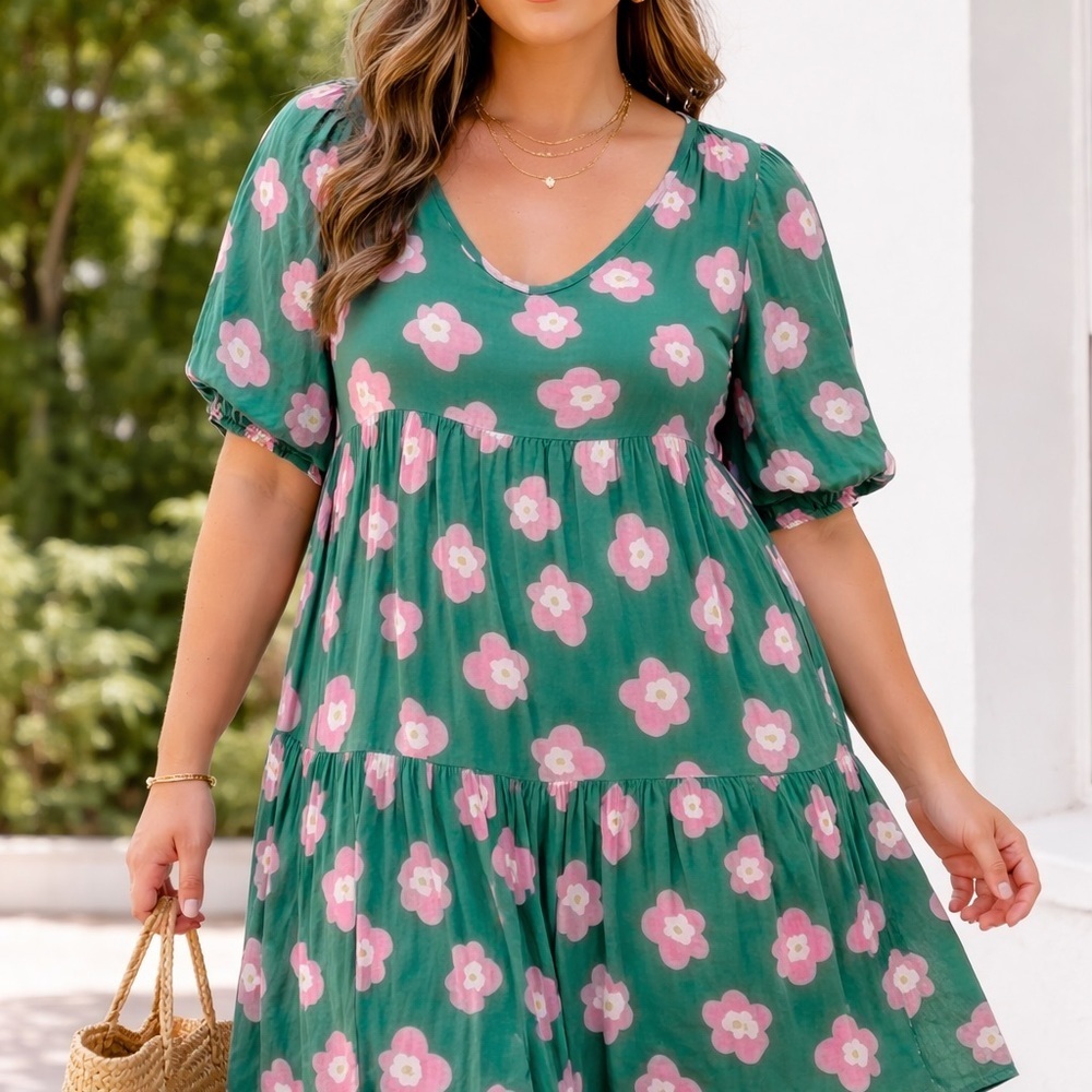 Uncle Frank Dress pink green Floral tiered chic summer spring cottagecore flowy